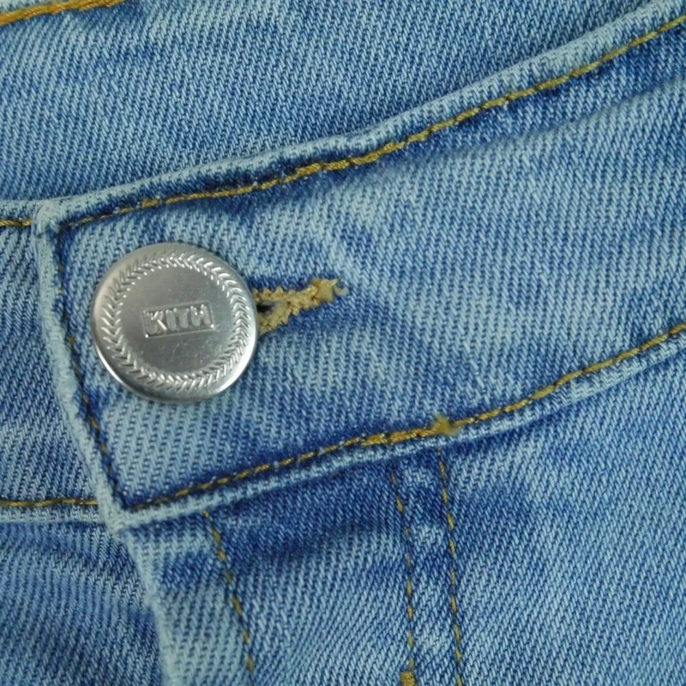 Kith Monroe Denim Pant Mens 34 Light Wash Blue Distressed Ripped Button Fly